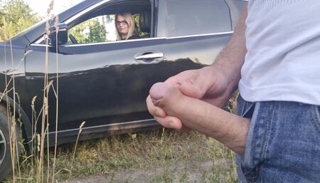 I pull out my cock on a beach area. This young woman who drives from this beach, looks shocked by what she sees