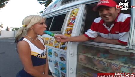 Skinny blonde college girl with small tits pick up at the street for a car fuck