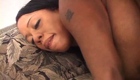 Nasty ebony wife with big booty gets her shaved pussy pounded hard by her husband's boss