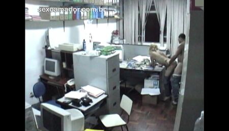 Horny employees having sex in the office after hours