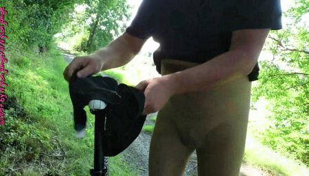 Cycling in pantyhose ** Nylon Outdoor **