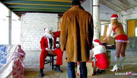 Christmas sex party with hot skinny girls and big cocks