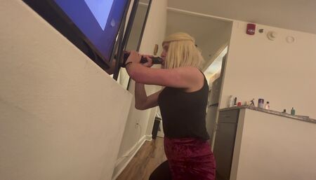 Sucking on a BBC dildo