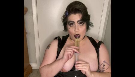 Goth bitch wetting white panties, fresh hot piss in pussy, first time piss drinking