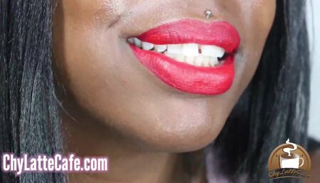 Chy Latte cum all over my red lips JOI. Red lipstick full ebony lips femdom POV