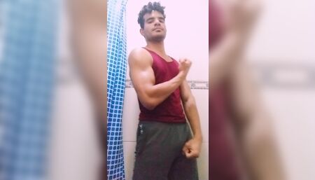 Young man with a rich Latin body and ass gets naked and takes a shower to jerk off while bathing and touching his whole body