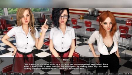 Three sexy waitresses and no customers. 3D porn cartoon sex