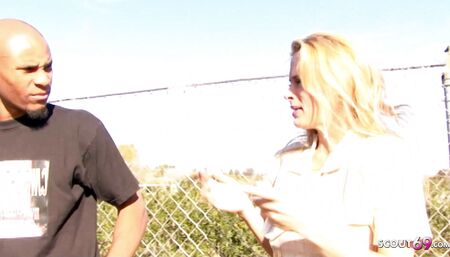 Blonde Milf Payton with hairy pussy in interracial fuck with big cock