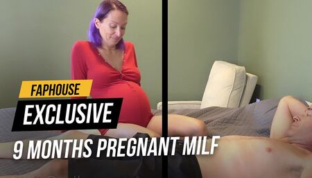 9 Months pregnant milf cures headache with creampie in bodysuit