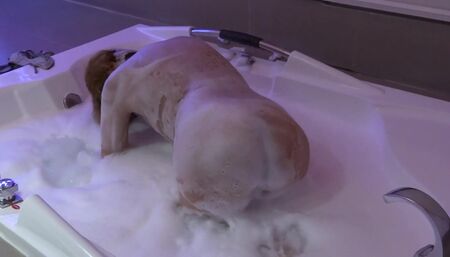 Before enjoying my boss's huge cock, I go to the motel's jacuzzi and start to get aroused.