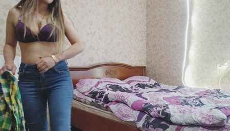 In my bedroom, my girlfriend undresses and shows herself to me