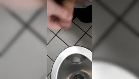 Playing with cock in a public toilet