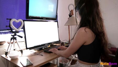 When I was writing an e-mail, I was interrupted by a horny roommate, spontaneous sex