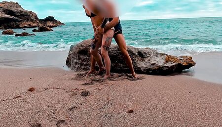 Sex on the beach! Rolling and taking cum in pussy