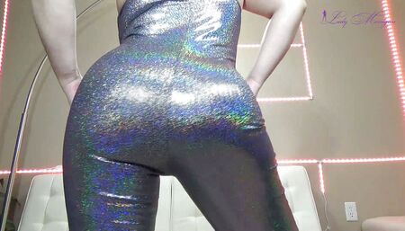 Shiny holographic catsuit ass & hips tease