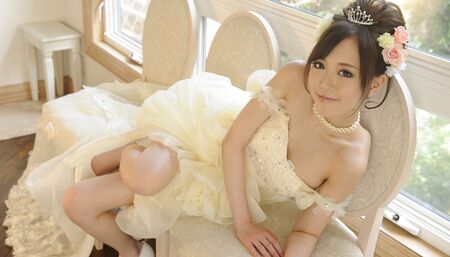 Busty japanese model fucked in the stage with wedding dress