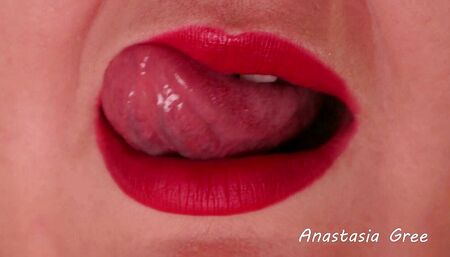 Passionate licking red lips - BBW mouth