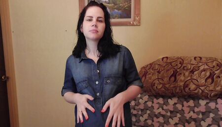 Hot brunette Anna strips and masturbates