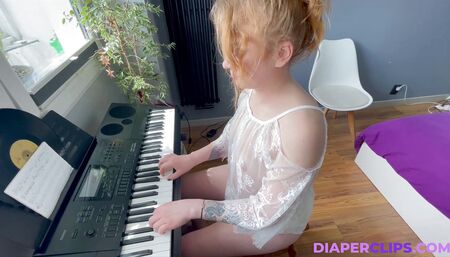 Playing on keyboard in diaper