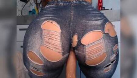 Jeans fuck with dildo toy