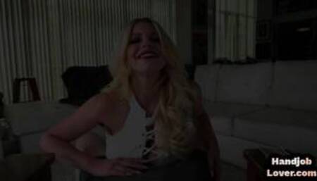 POV busty MILF gives HJ and boobjob before pussygrinding