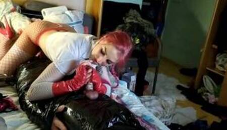 Domina Katrix bondage her slave and tortures his cock