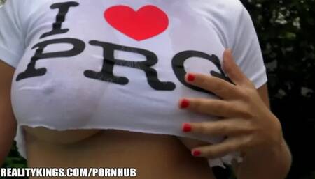 FIT Czech Beauty with HUGE Natural Tits Rides Hard Cock