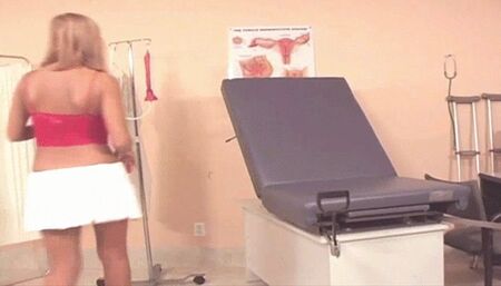 part 1, Skinny cutie masturbates on the gyno table