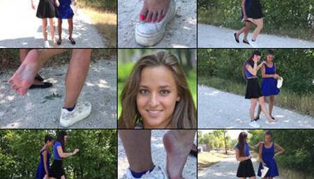 Amirah Sprain One Shoe Hopping Down the Park Path  (in HD 1920X1080)