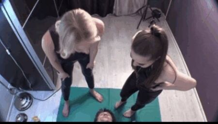 Collection of videos Clip-N33-N34-N35-N36-N37 but They are so kind to him that they help him put out the fire and ashes in his mouth - with Their Spit! How humiliating for him!