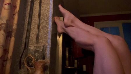 Muscle Worship Barefeet Up On The Wall Flex
