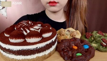 Asian Princess Yani ASMR Chocolate Feast Pt 8 creamy puffy chocolate sponge cake Cream LOVERS Food Porn Fetish Chewing Licks Noisy Swallowing Close-Up No Talking tight Red Lips