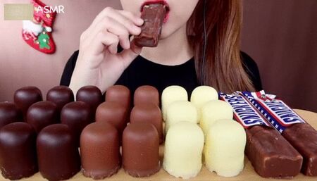 Asian Princess Yani ASMR Chocolate Feast Pt 7 in HD Frozen Snickers Ice Cream LOVERS Food Porn Fetish Chewing Licks Noisy Swallowing Close-Up No Talking tight Red Lips