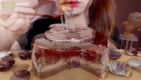 Asian Princess Yani ASMR Chocolate Feast Pt 9 in HD creamy puffy chocolate layer cake Cream LOVERS Food Porn Fetish Chewing Licks Noisy Swallowing Close-Up No Talking tight Red Lips