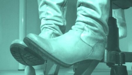 Tiny cock has an ejaculation under her huge knee high leather boots - Cam 1