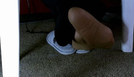 Ms Neecy - Tan Reinforced Toe Nylons and Slipper Play 3