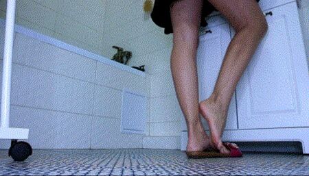 You peek at her feet when she's busy