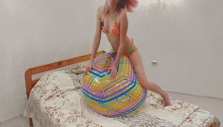 Alla hotly fucks a rare beach ball and POP it with her fingernail during orgasm!!!