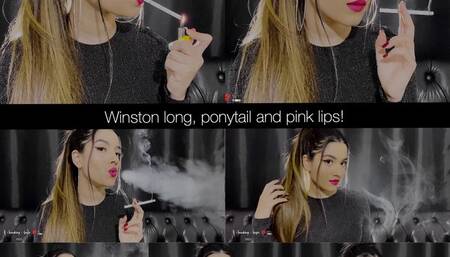 Filling the room with my long winston smoke! Pink lips and ponytail