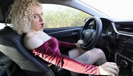 Katya trying to start her car and gets horny