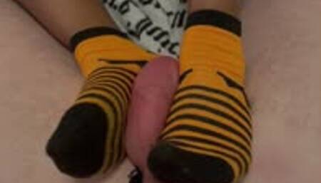Xoie Kaidence ballbusting with Halloween socks POV, squeezing and stomping my balls between feet! ignoring my pain on phone part 2