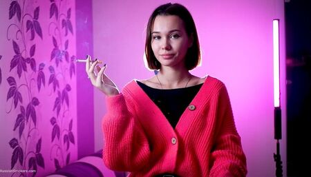 Beautiful Yulia is smoking 120mm cork cigarette