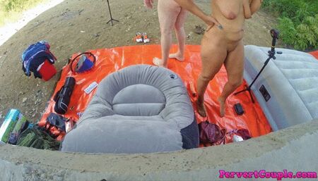 Asshole and pussy fingered while I suck his cock - Kissing and touching naked outdoor