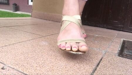 Walking in Golden High Heels