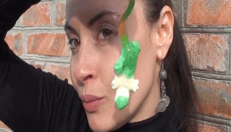 ruthless beauty chews a lizard