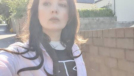 Red leggings desperation wetting walk peeing