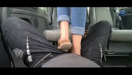 cock trample with Birkenstock shoes and happy end over her feet