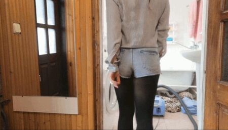 vacuuming a dirty bathroom