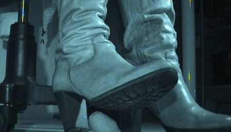 Tiny cock has NO ejaculation under her huge knee high leather boots - Cam 3