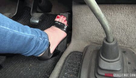 Pedal Challenge - Karolina driving and revving engine of an old VAN (FullHD)